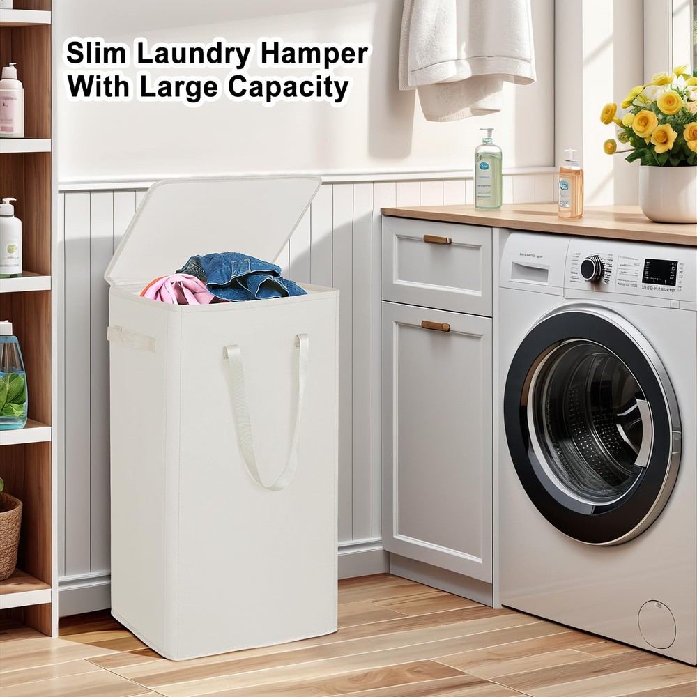 75L Slim Laundry Hamper with Lid,Large Foldable Laundry Basket with Removable...