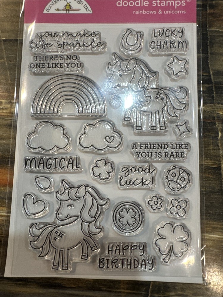 Doodlebug Rainbows And Unicorns Stamp Set NIP
