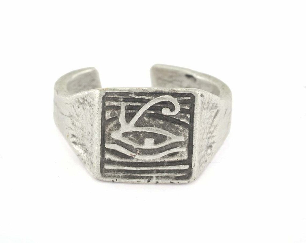 Ring Ra Adjustable Antique Silver Plated brass 19.5mm 9.5US inner size 3193