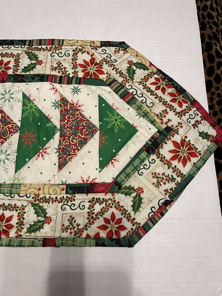 Handmade Patchwork Christmas Table Runner Red Green 38” X 14”