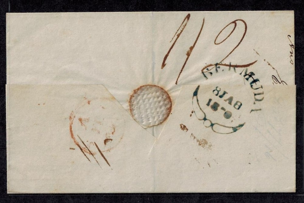 Bermuda 1840 Letter w/ Large BLUE Bermuda Fleuron w/Robson Lowe Certificate