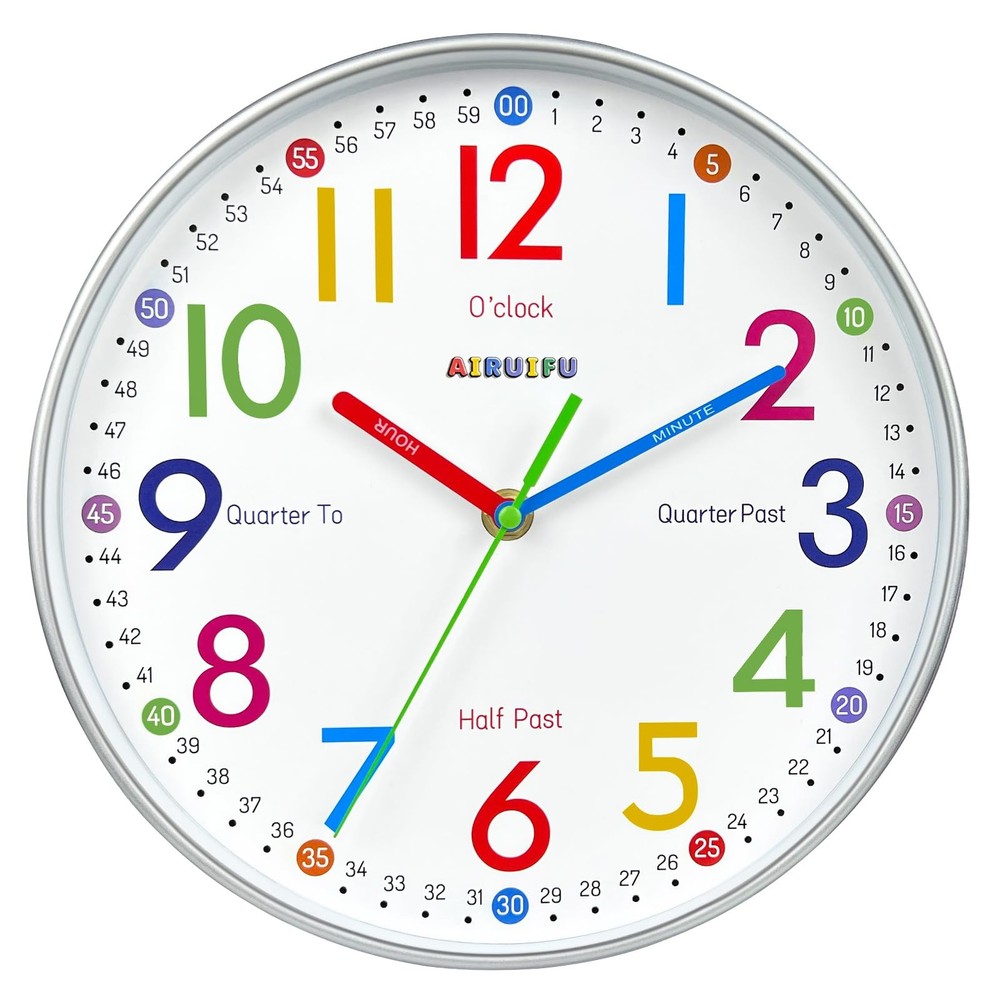 Kids Learning Clock Silent Analog Wall Clock Teaching Time Classroom