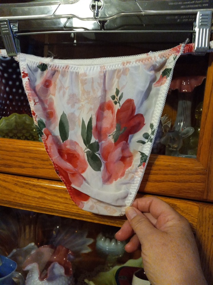 Vintage Delicates? String Bikini Sheer Polyester M White Red Floral See Through