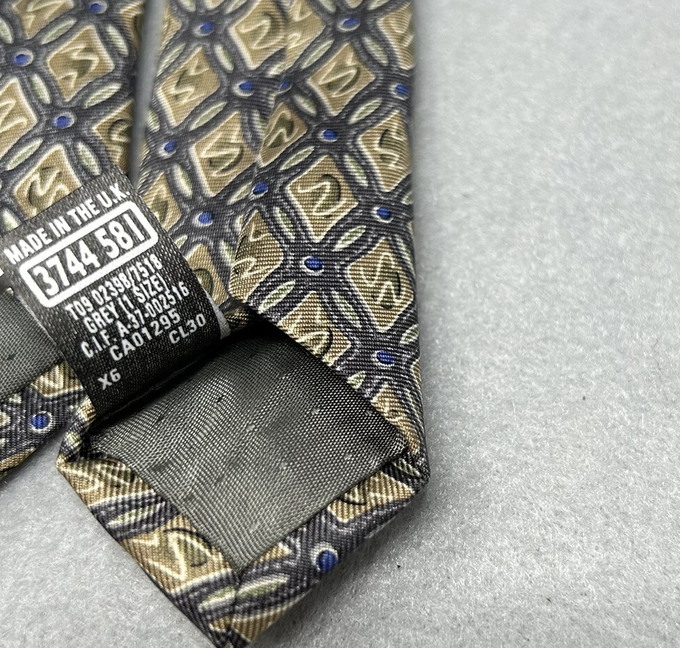 Vintage St Michael From Marks & Spencer Silk Light Brown And Blue Patterned Tie