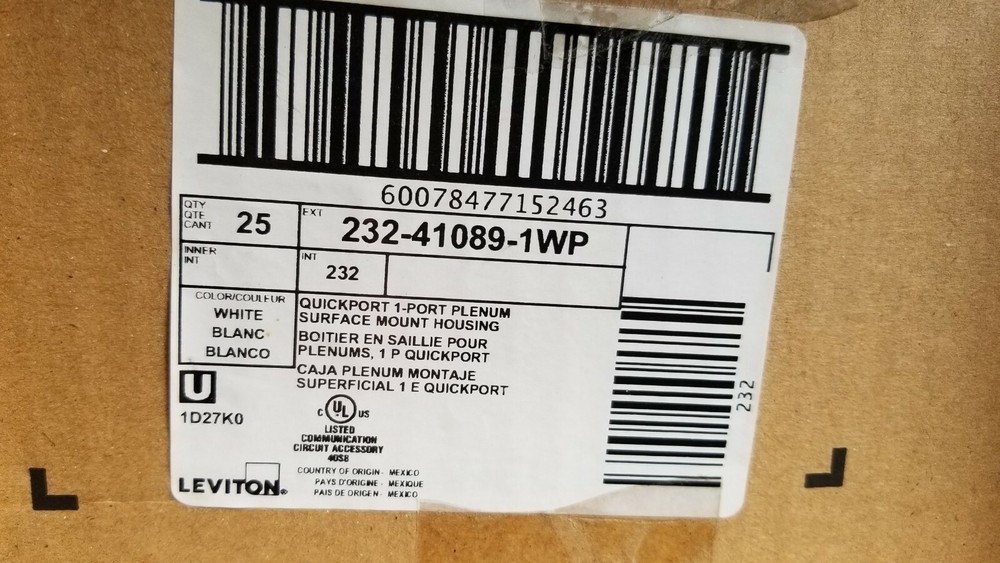 5 Pack - 41089-1WP - LEVITON - Plenum - Surface Mount Box - SMB - White - 1Port