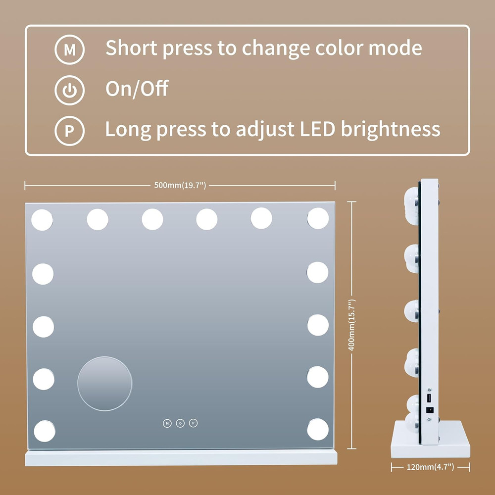 LED Lighted Vanity Mirror with Dimmable Bulbs and Touch Control, White