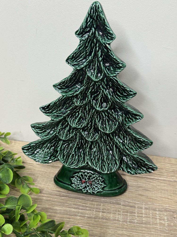 Vintage 9” Ceramic Hand Painted 3D Christmas Tree Shaped Dish Decor