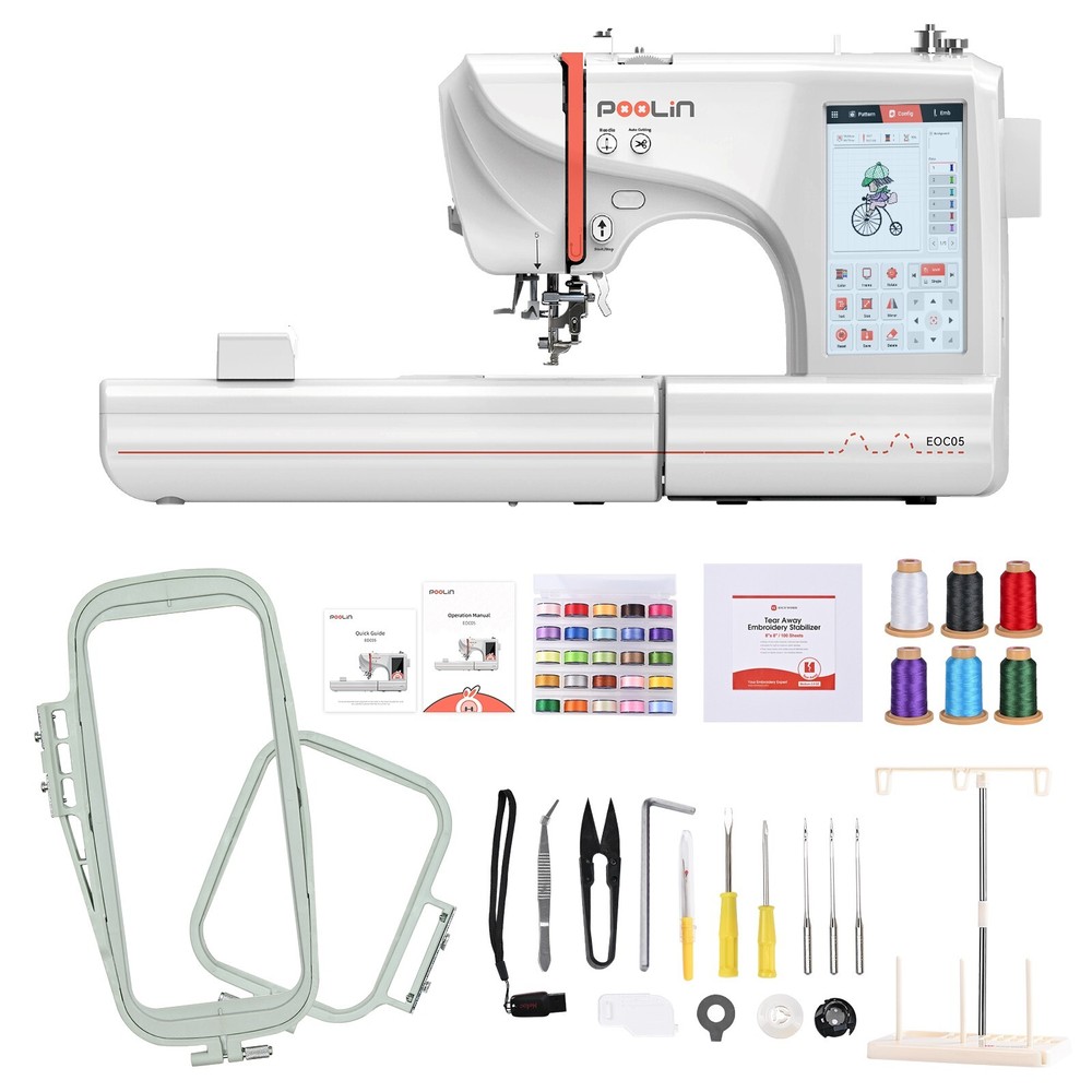 POOLIN EOC05 Embroidery Machine 4 x 9.25 Inch Large Embroidery Area Computerized