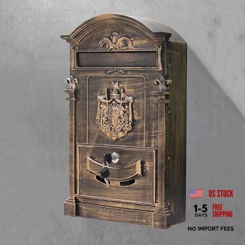 Vintage Metal Mailbox,Wall Mount Locking Mail Box Large Capacity Decorative