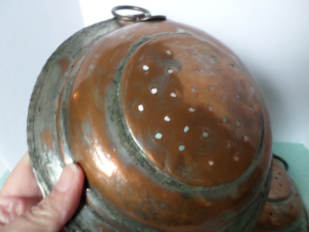 Set of 3 Strainers Colander Copper Wall Hanging with Loop Very Rustic