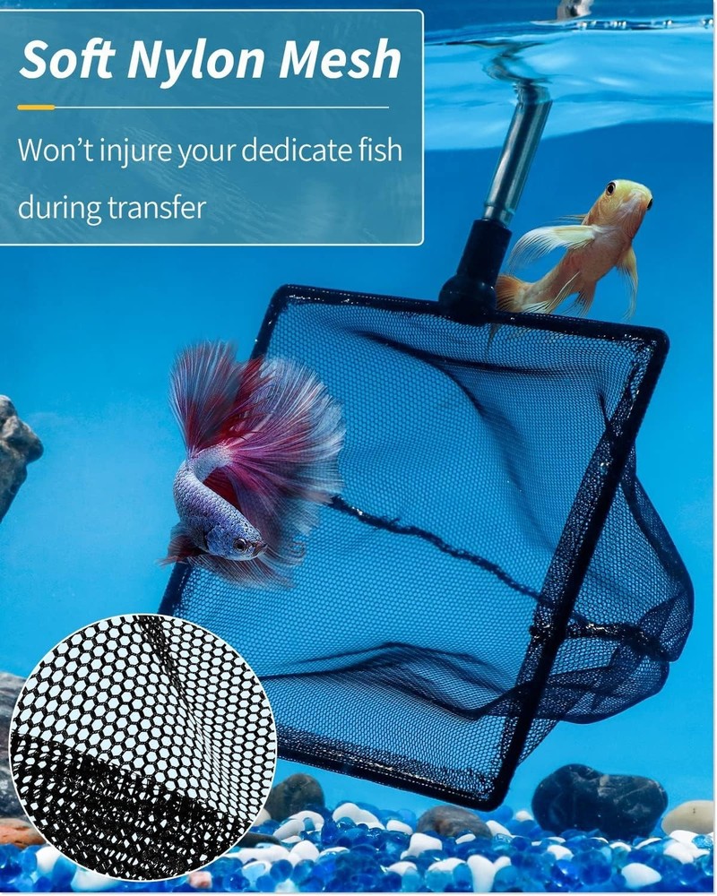 Durable Fish Net with Soft Nylon Mesh & Extendable Handle for Safe Transfers