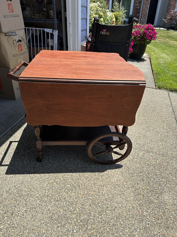 Antique Drop Leaf Cart Tea Server Bar End Side Table