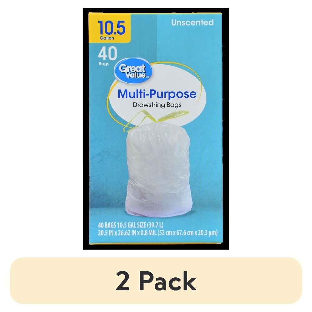 Large 10.5 Gallon Drawstring Trash Bags Unscented 40 Count 2 Pack