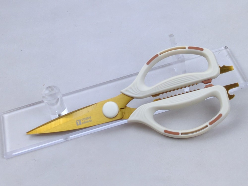 Multi-Function KITCHEN SCISSORS/SHEARS, Heavy Duty, JUMBO Size, WHITE & GOLD