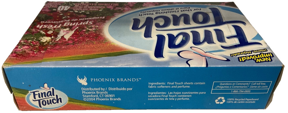 Final Touch Fabric Softener Sheets, Spring Fresh Scent, 40 sheets, VTG 2004