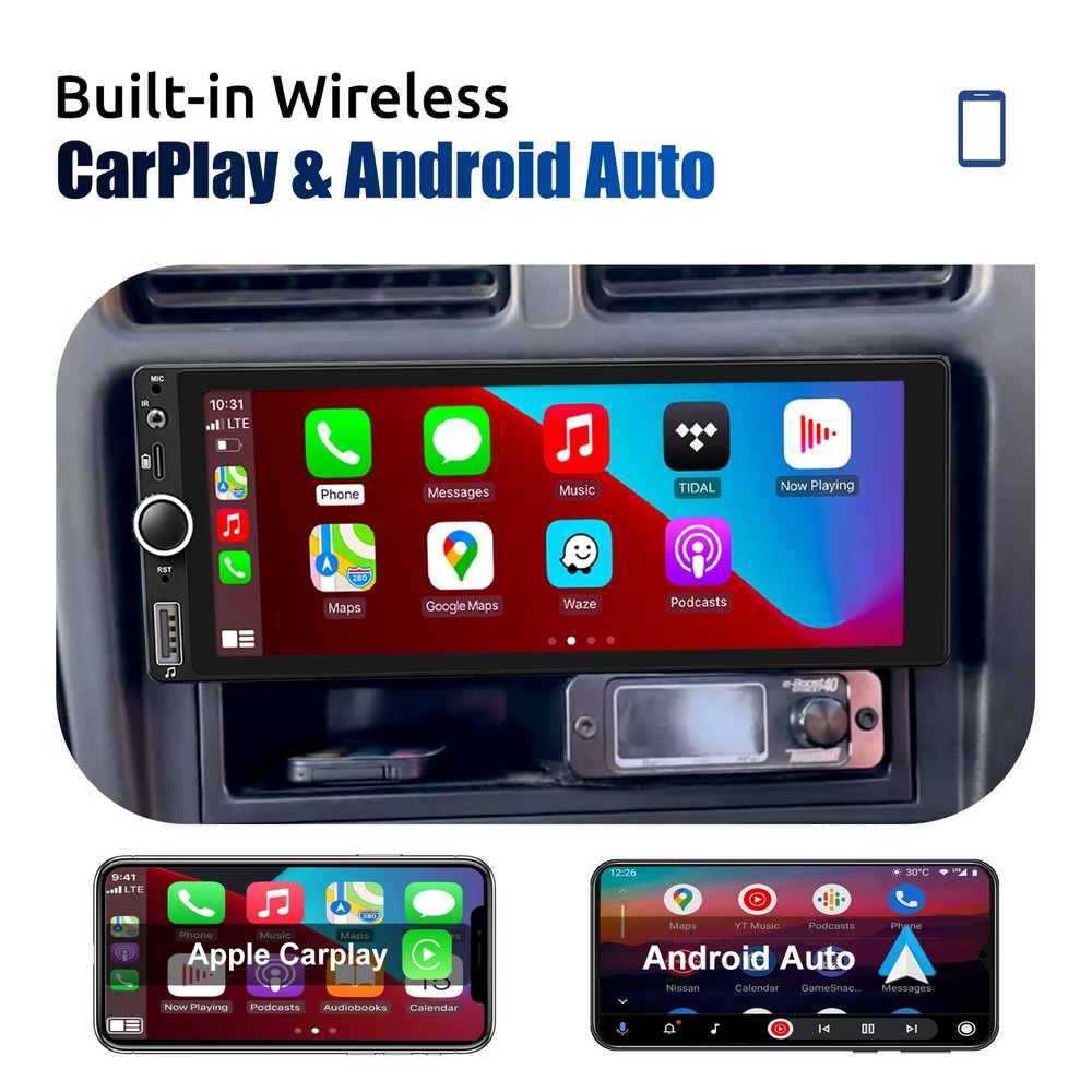 Single 1 Din 4+64G Android 14 Car Stereo IPS Touch Screen GPS USB Bluetooth AUX