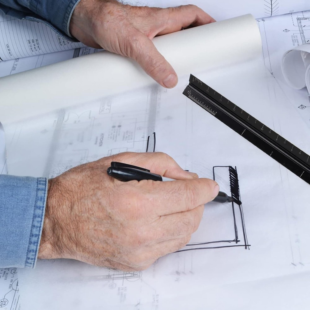 12" Architectural Scale Ruler, Aluminum Scale, Triangular black