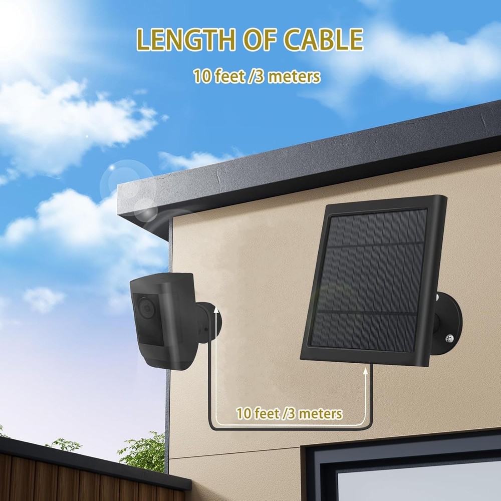 Solar Panel with 10FT Long Cable Dustproof Waterproof - for Ring Security Camera