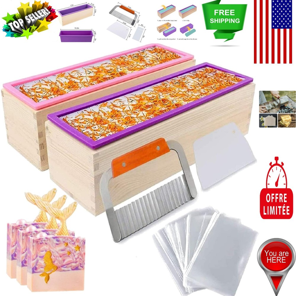 42oz Rectangular Silicone Soap Mold with Cutters & 100 Plastic Bags - Easy Use