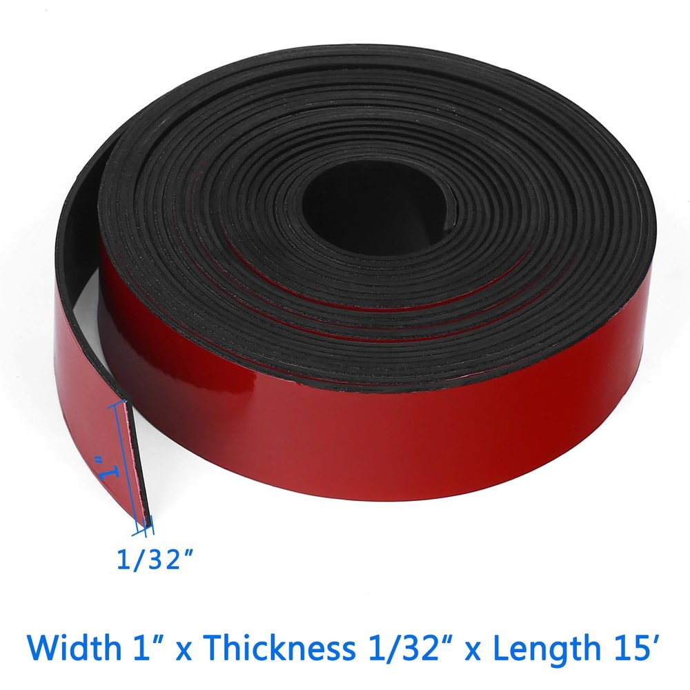 Adhesive Solid Rubber Strips, 1" Wide x 1/32" Thick x 180" Long Self Stick Bl...