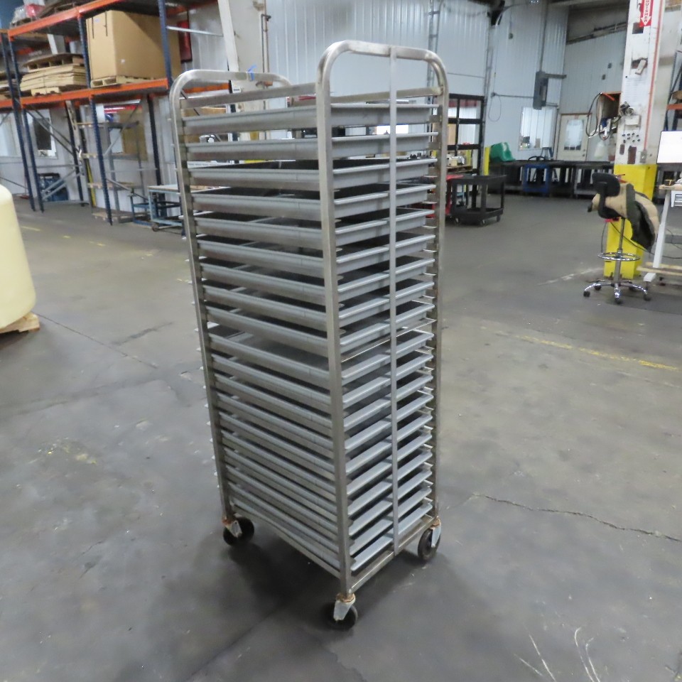 M & E Mfg. Stainless Steel Single End Load Nesting Baking Rack 20 Pan Capacity