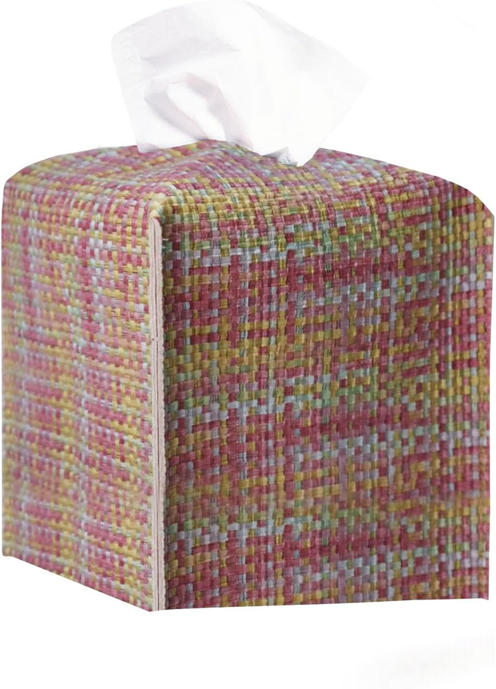 Tissue Box Cover, PU Leather Square Tissue Box Holder with Woven Pattern, Cube T