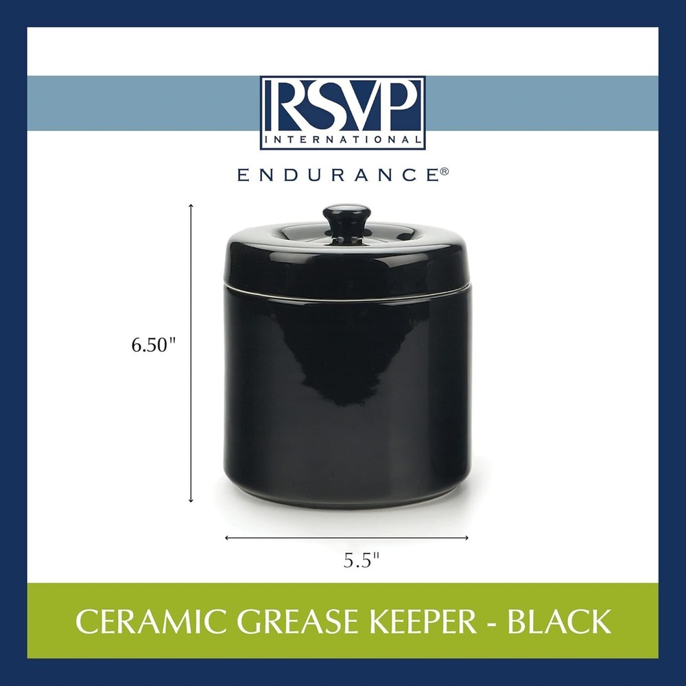 Elegant 6-Cup Stoneware Grease Keeper with Strainer - Black Kitchen Accessory