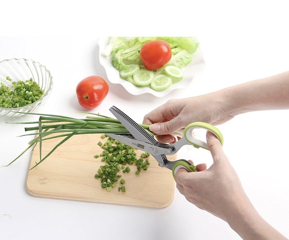5 Blade Herb Salad Scissors Cooking  Kitchen Shears Easy Cutting Chop Tool  Gift