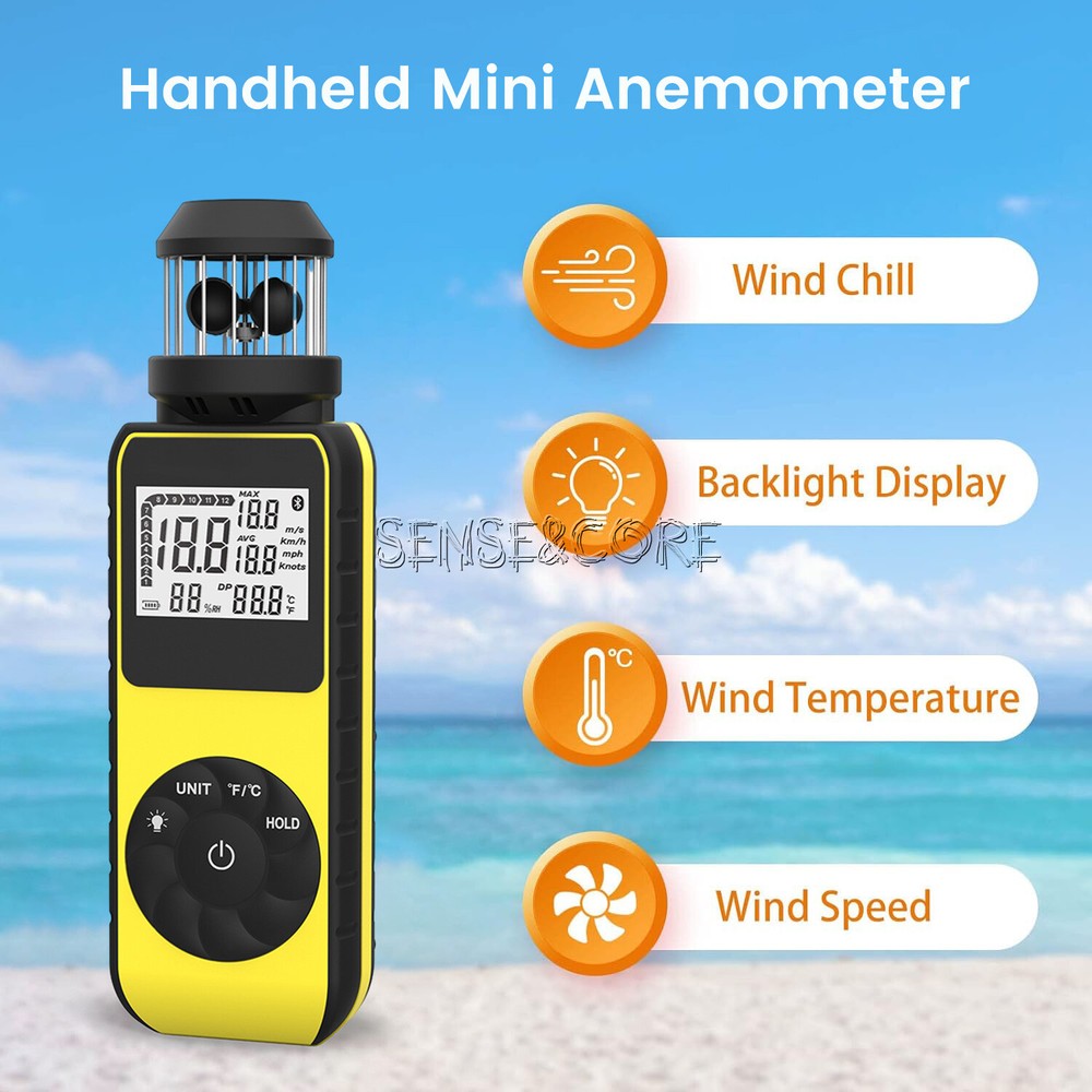 Digital Cup Anemometer Compass Measure Wind Speed Temperature 360°w/Backlight-