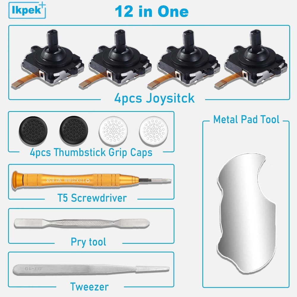 4 Pack Joystick Replacement Kit for Meta Quest 3 Controller(12 in One), Repai...