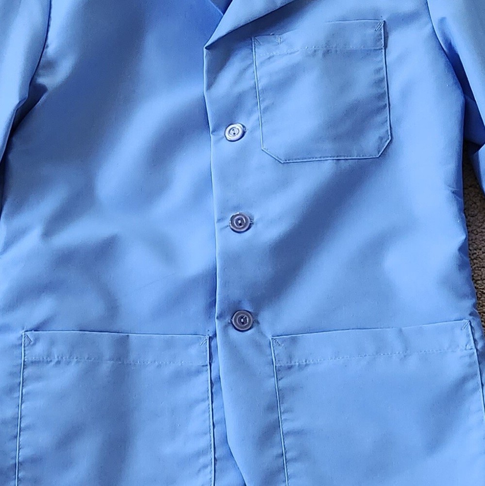Regent Lab Coat Unisex Size XS Blue Short Rounded Bottom Hem