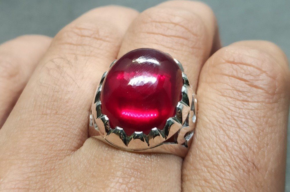 Cabochon Deep Red Ruby Men’s Ring 925 Sterling Silver Handmade Yakoot Rubin
