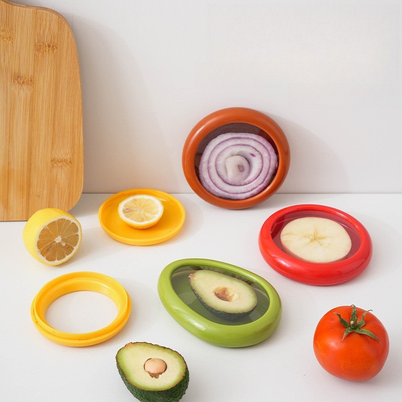 4PCS Plastic Avocado Onion Fresh-Keeper Fridge Container for Half-Cut Fruit