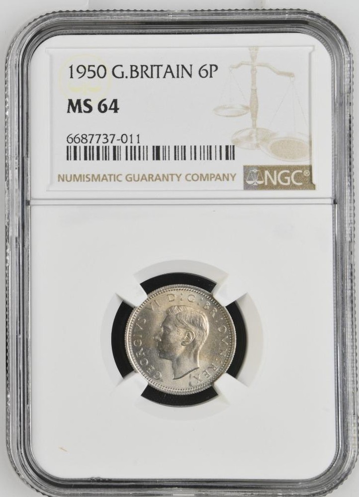 Great Britain 6 Pence 1950 NGC MS 64