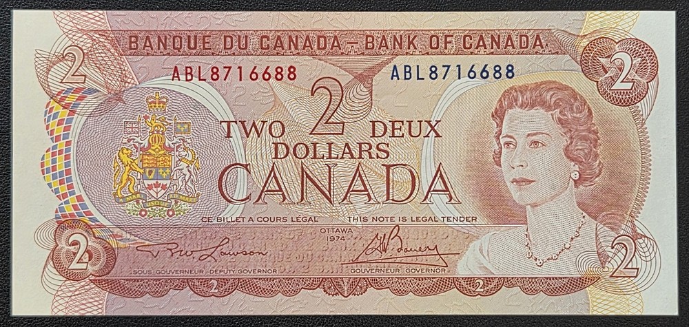 1974 Canada $2 Two Dollar Banknote - Crisp Uncirculated