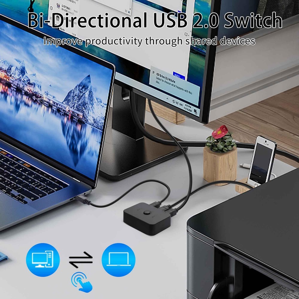 USB 2.0 Printer Sharing Switch 2 in 1 Out Manual Switcher,USB Switch 2 Comput...