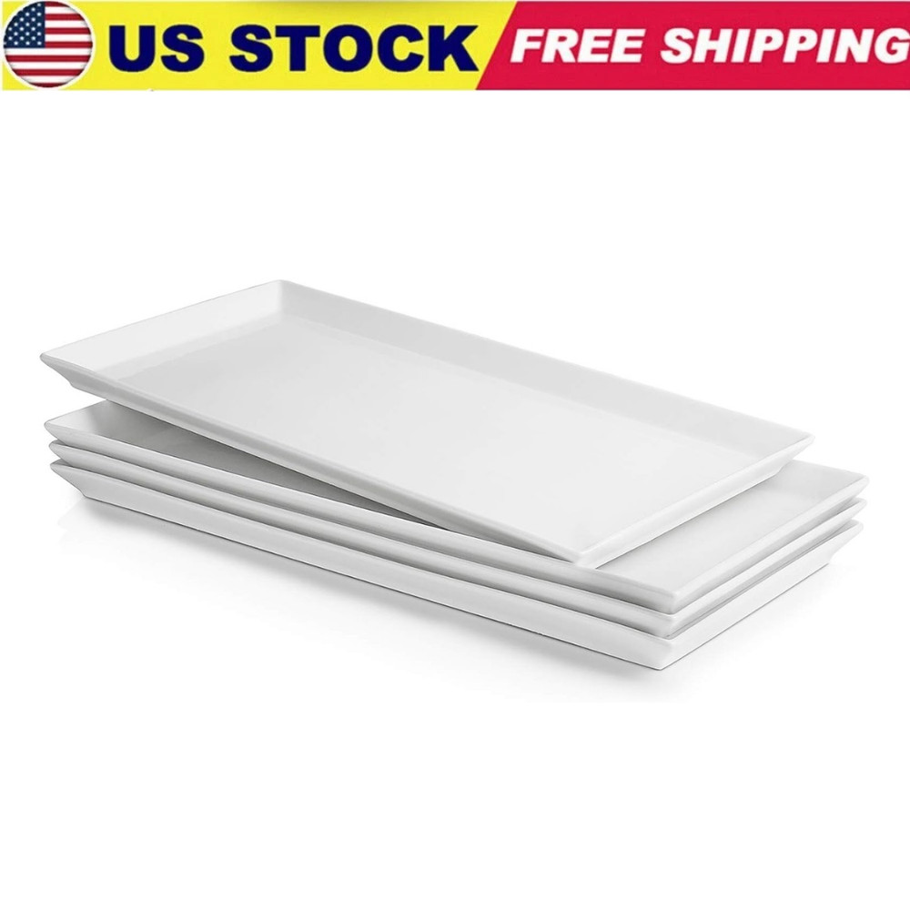 White Serving Platters, Porcelain Serving Trays for Parties, Large Rectangular P