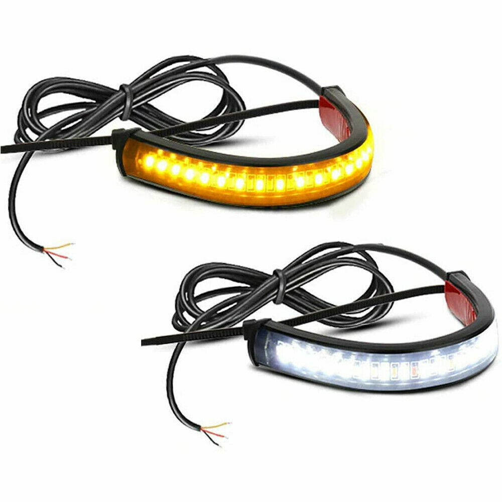 White/Amber Switchback LED Fork Turn Signal DRL Light Strips For Motorcycle 2pc