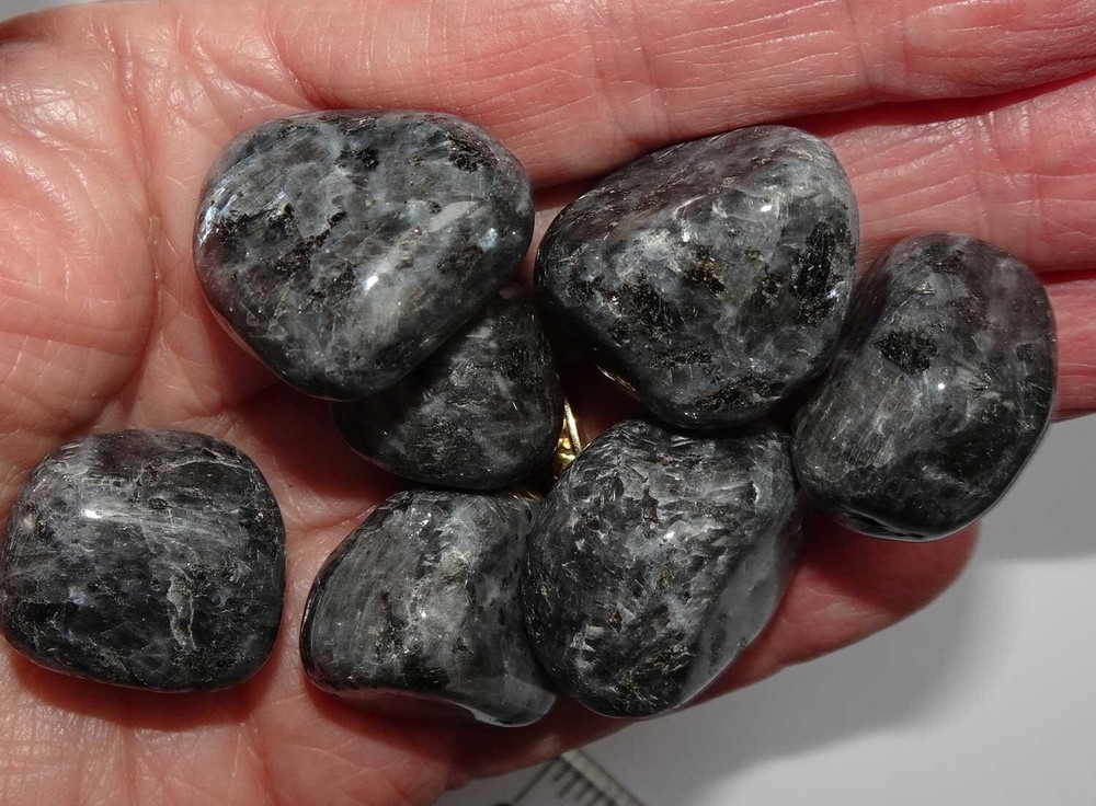 Larvikite - 7 Flashy Medium Tumbled Stones rt650e