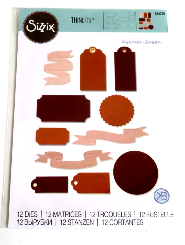 NEW Sizzix VINTAGE LABELS & BANNERS 12pc Thinlits Dies 666250 Tags & Accent Pcs.