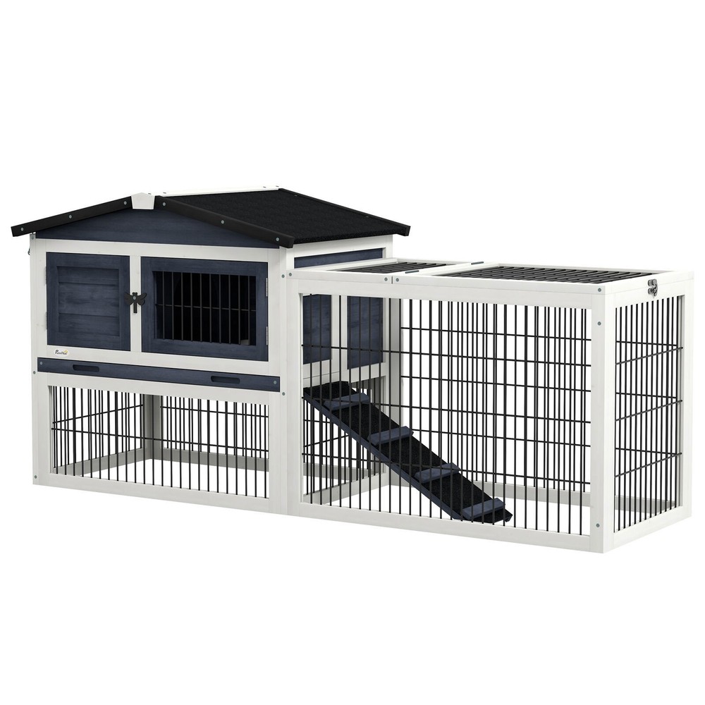 2 Level 59" Outdoor Rabbit Hutch with Openable Top Dark Gray