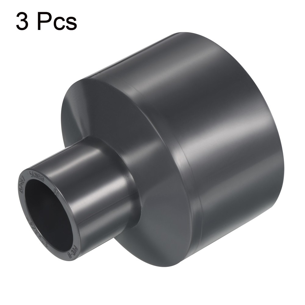 UPVC Reducer Pipe Fitting 2"x 1/2" Program Socket 3pcs Straight Coupling