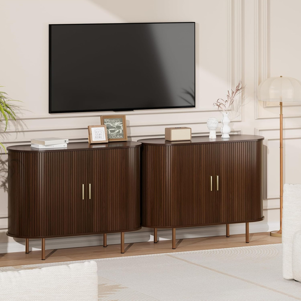 DHH Sideboard Buffet Cabinet with Storage,Mid Century Modern Fluted Accent Coffe