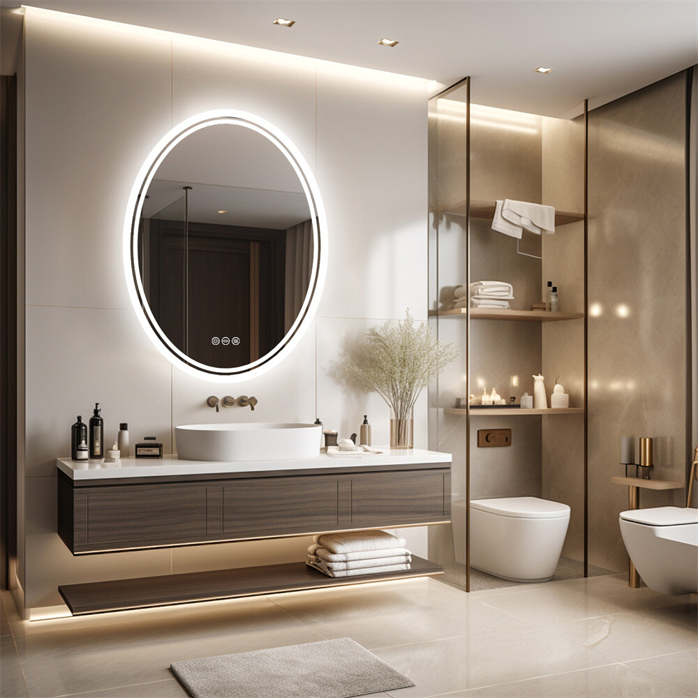 Oval LED Bathroom Mirror with Back Light Large HD Vanity Mirror AntiFog Dimmable
