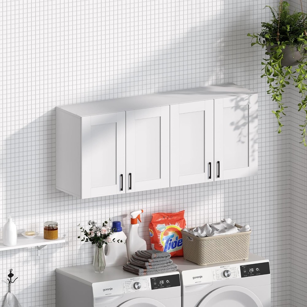 White Laundry Room Cabinets & Storage W/ 4 Doors & Utility Adjustable