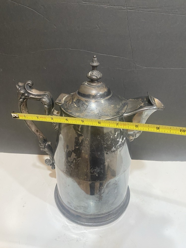 Antique Victorian Large Ceramic Lined Silverplate Lidded Pitcher Pat 1868