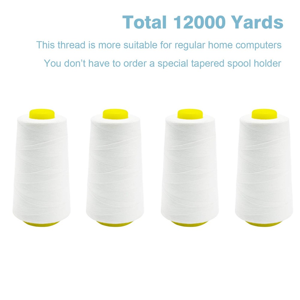 White Serger Thread All-Purpose Thread for Sewing Polyester 4 Cones of 3000 Y...
