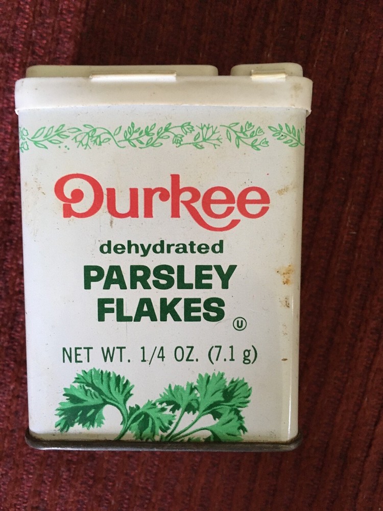DURKEE - dehydrated PARSLEY FLAKES Tin - Used & Empty