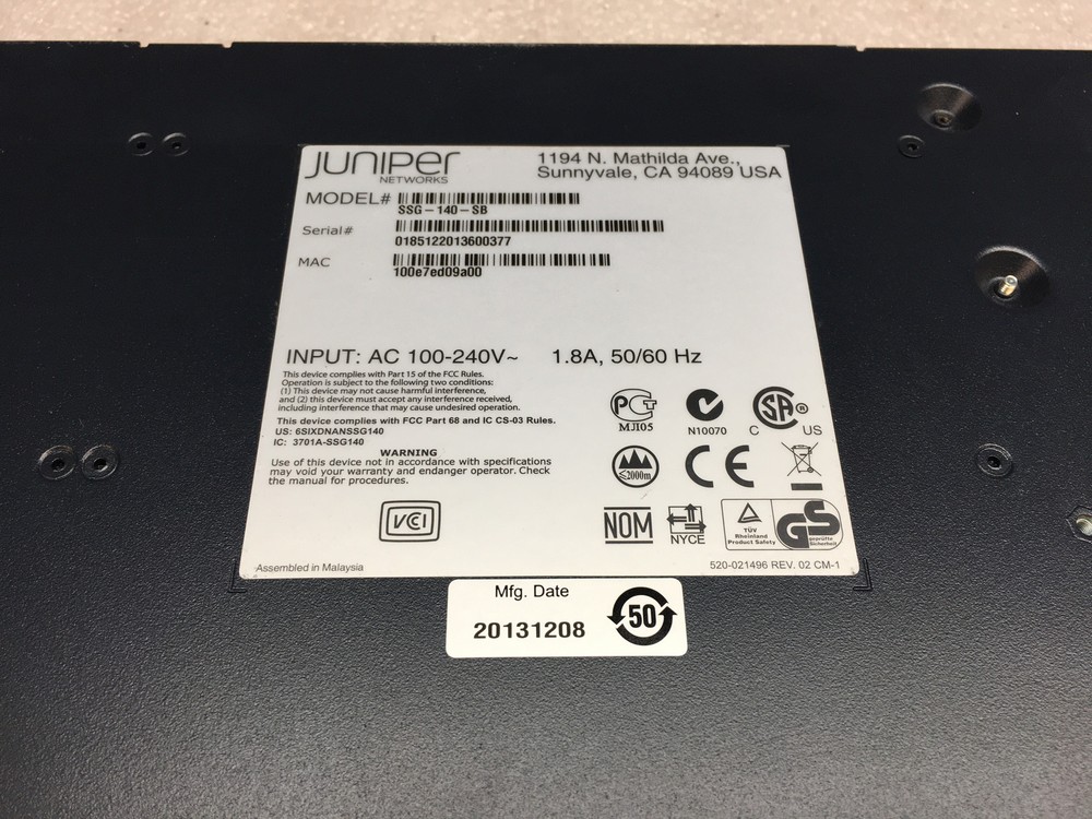 Juniper Networks SSG-140-SB Network Device Secure Services VPN Gateway Firewall