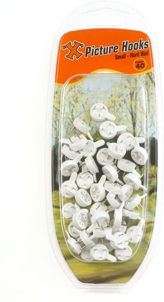 X-HOOKS Hard Wall Picture Hooks Small Nylon (40 Pack)